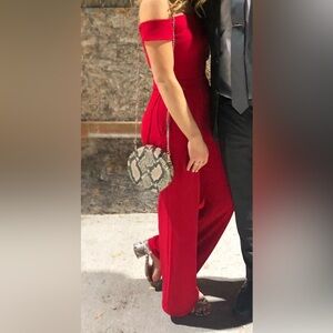 Red or Emerald green off the shoulder jump suit